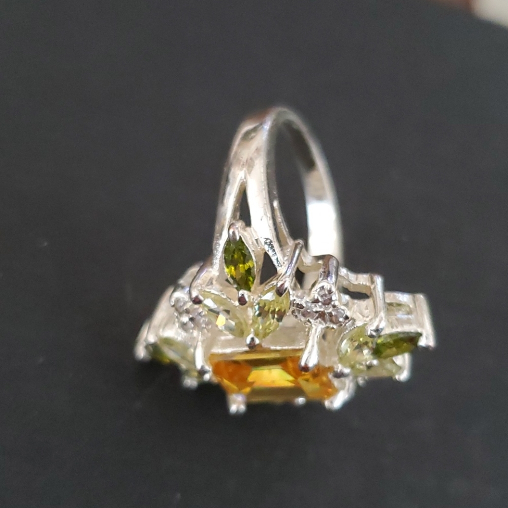 925 S.S. CITRINE, WHITE AND SMOKEY TOPAZ RING - Picture 3 of 7